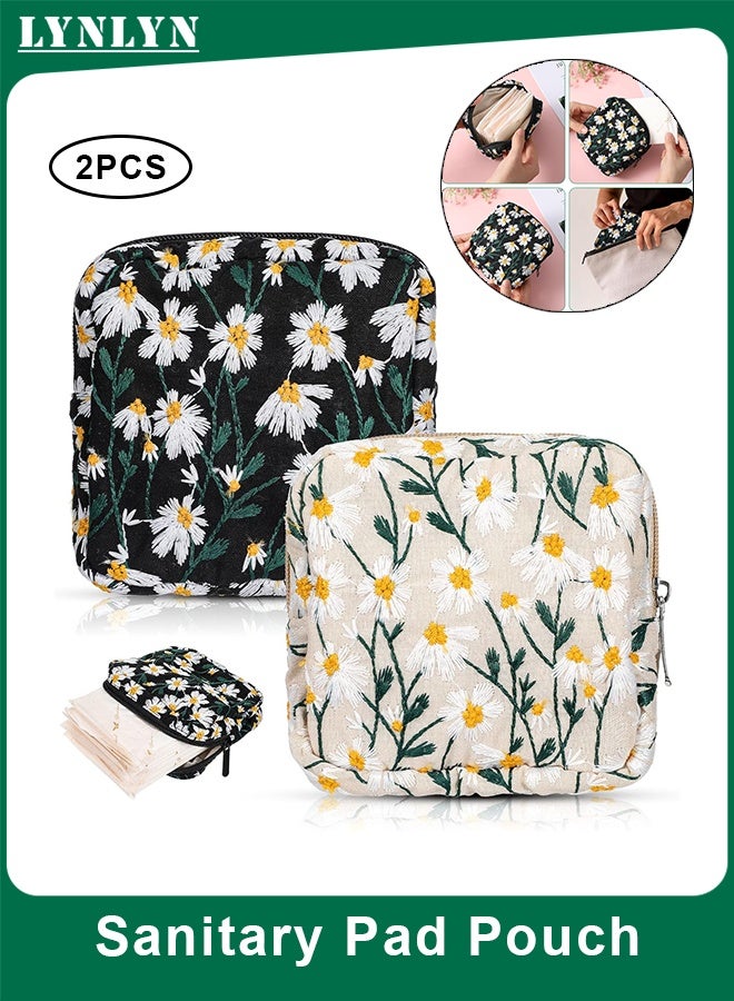 LYNLYN 2PCS Embroidery Storage Pouches, Soft Cotton Zipper Bags for Personal Essentials, Portable Organizer for Women and Teen Girls - Image 1